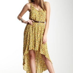 BCBGeneration yellow high low printed button up dress